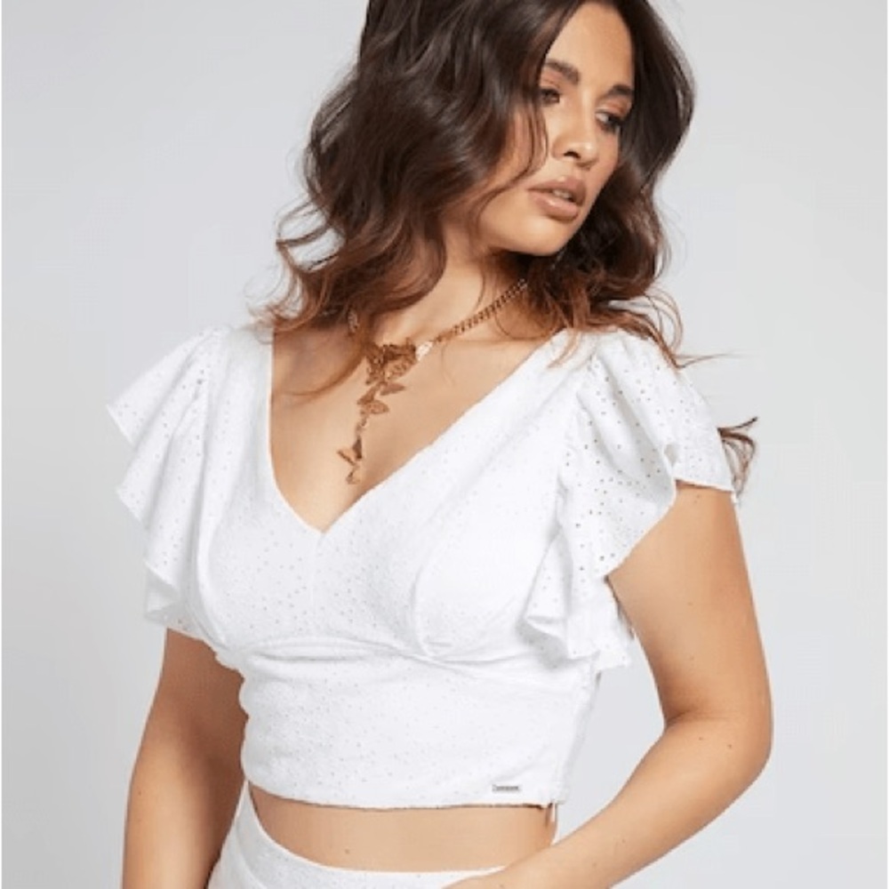 Eyelet Crisscross Crop Top Size Medium - Picture 6 of 6